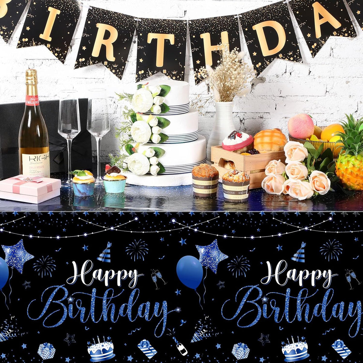 Tudomro 3 Pcs Plastic Happy Birthday Party Tablecloths - Black Blue / 6 - image 3