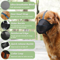 Dog Muzzle, Patented Soft Mesh Muzzle for Scavenging, L - Black / L-(Snout:11"-12¼") - image 2