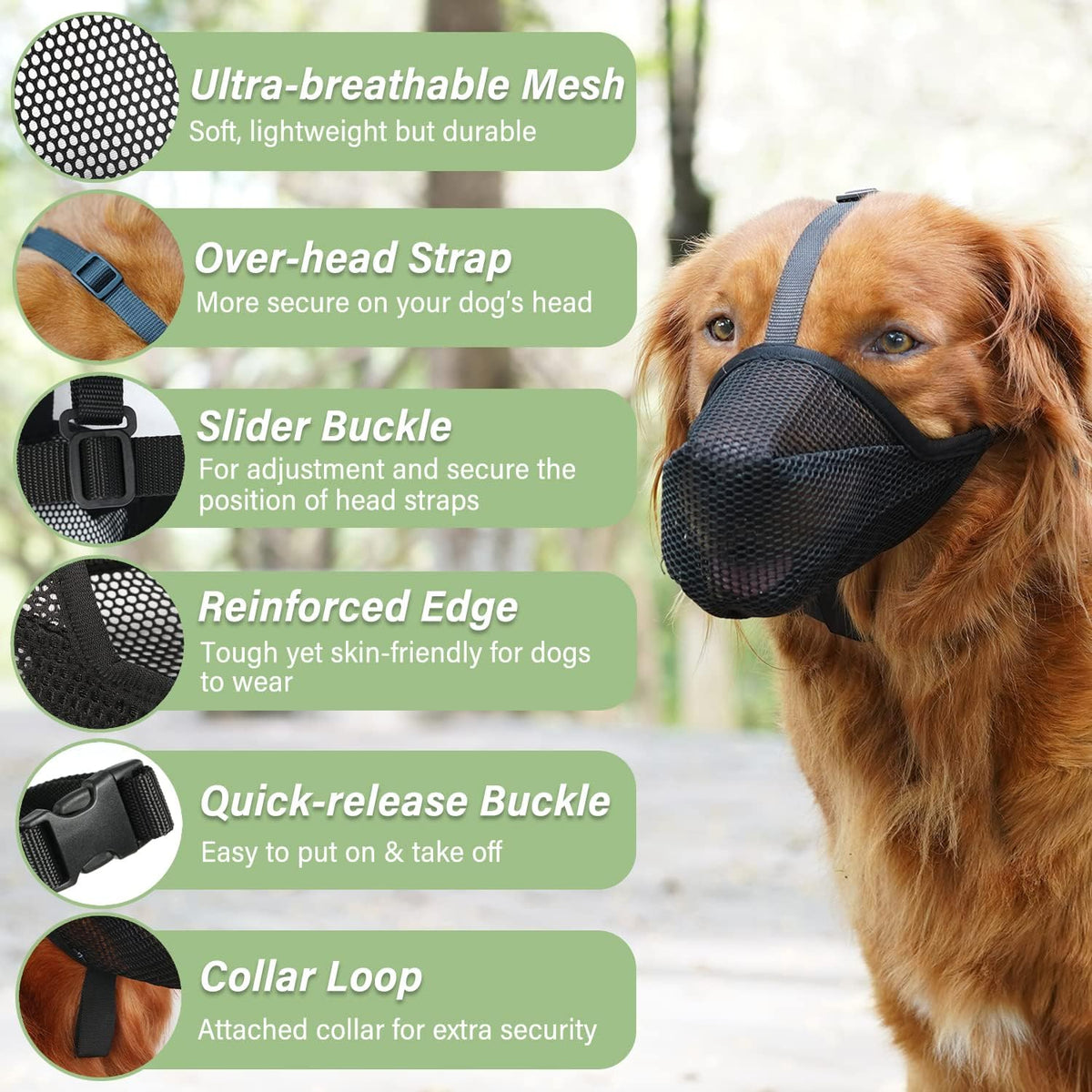 Dog Muzzle, Patented Soft Mesh Muzzle for Scavenging, L - Black / L-(Snout:11"-12¼") - image 2