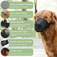Mayerzon Dog Muzzle, Patented Soft Mesh Muzzle for Small Medium Large Dogs for Scavenging Biting Licking and Chewing, Allows to Pant and Drink (S, Black)