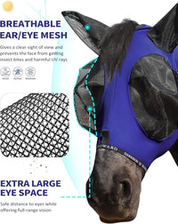 Harrison Howard Horse Fly Mask with Forelock Opening Stretch Breathable and Comfortable for Horses UV -Protection Navy L
