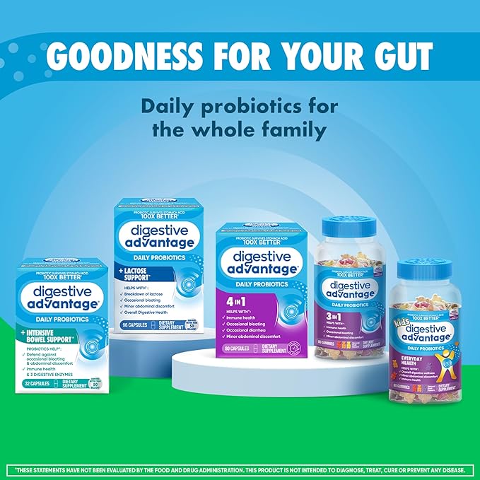 Digestive Advantage Prebiotic Fiber Gummies + Probiotics for Gut Health, 5g Prebiotic Fiber Plus 1 Billion CFU Probiotic, Supports Digestive Health & Regularity, (60ct Bottle) Strawberry Flavor*