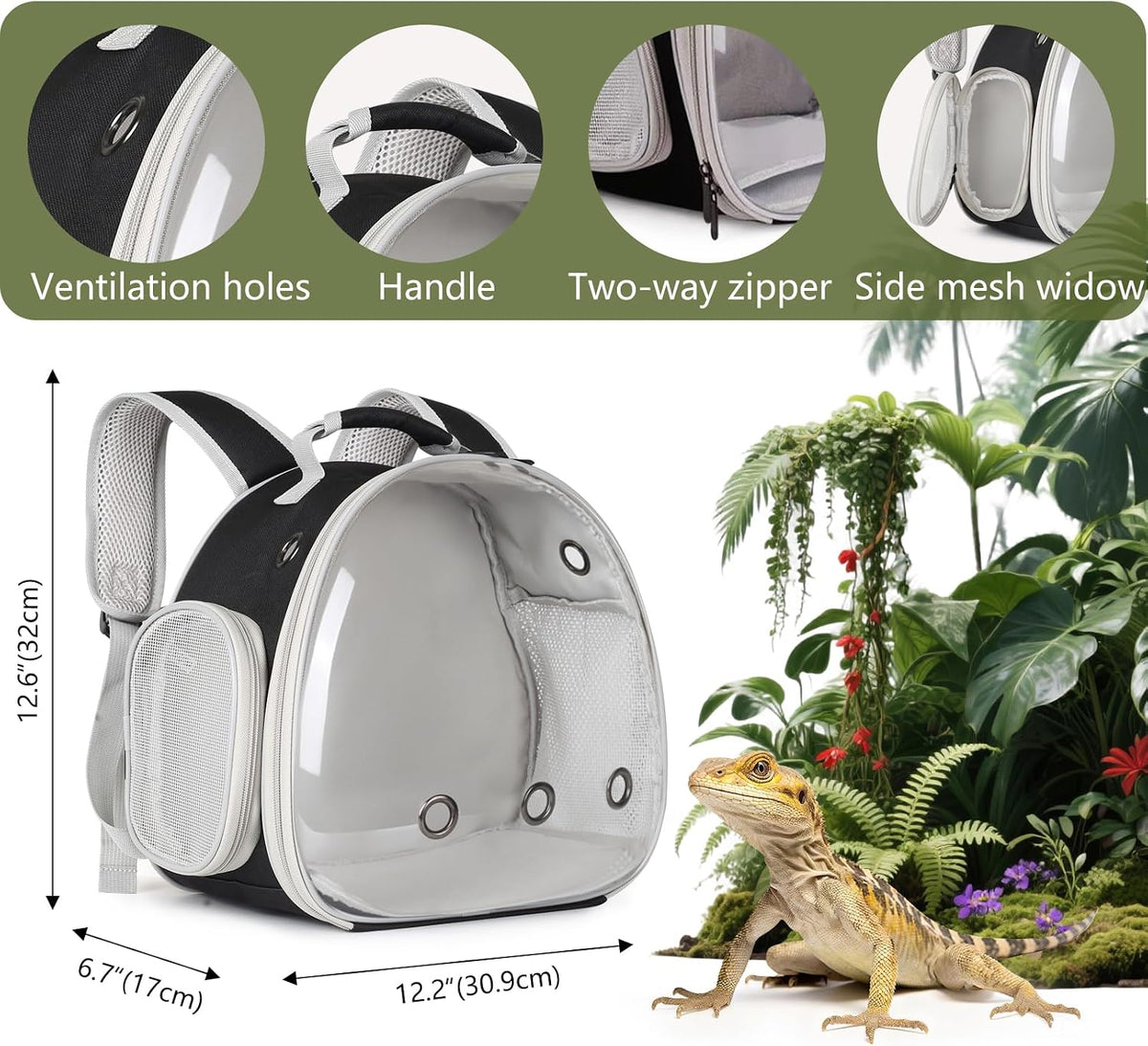 Bearded Dragon Travel Carrier Backpack, Lizard Backpack Carrier - Black / Backpack - image 2
