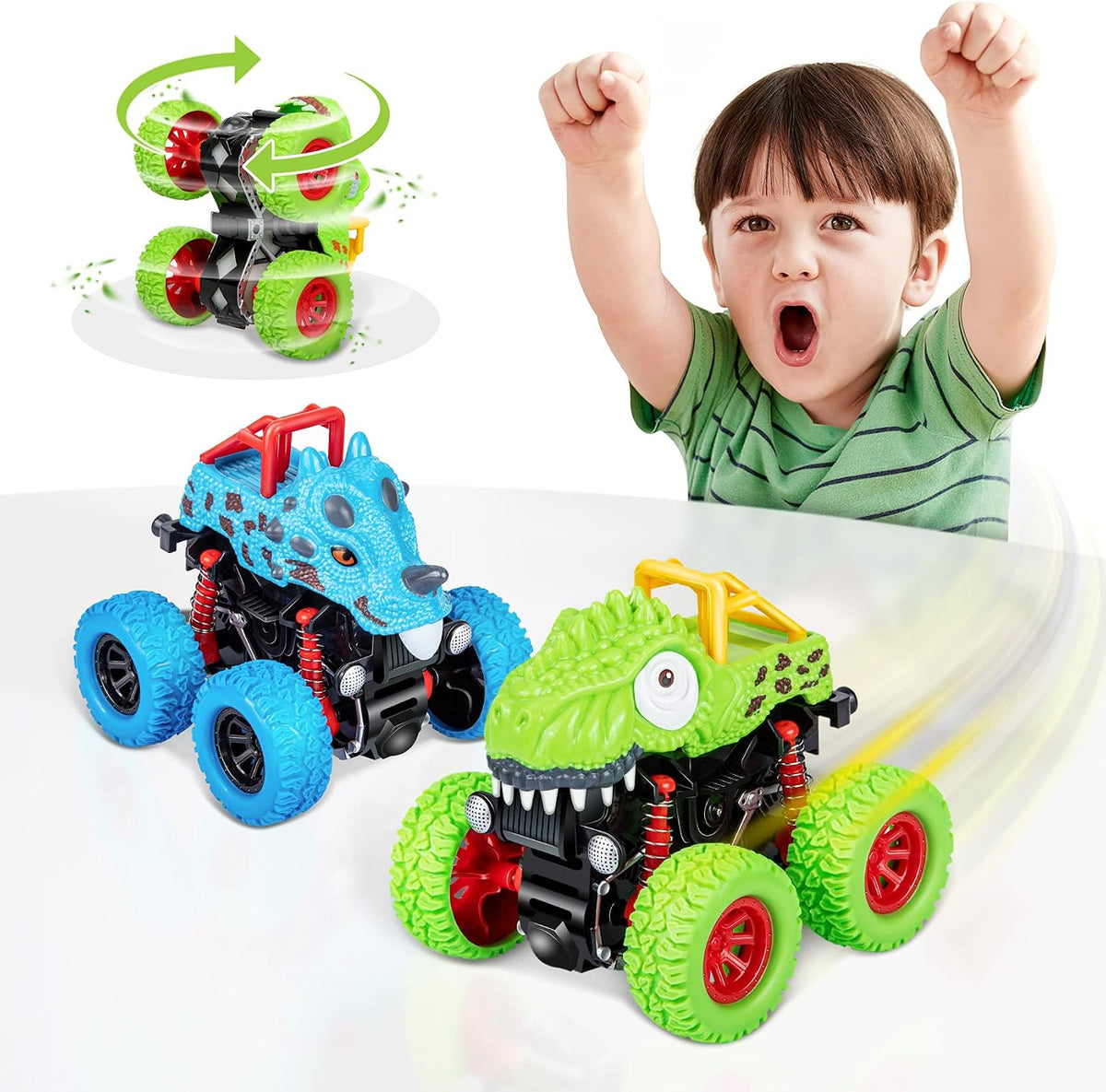 LODBY Dinosaur Toys for 2 3 4 5 Year Old Boys - 2 Pack-Blue/Green