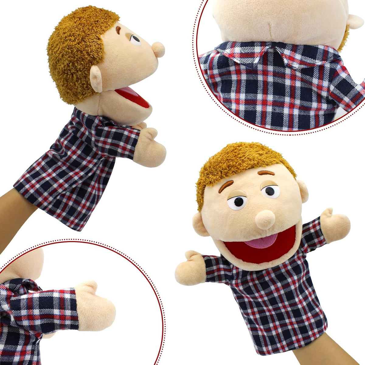 Family Hand Puppets,Puppets for Kids Role Paly Family Members 13.4 INCH Multi-Ethnic Puppets Plush - Big F-father - image 4