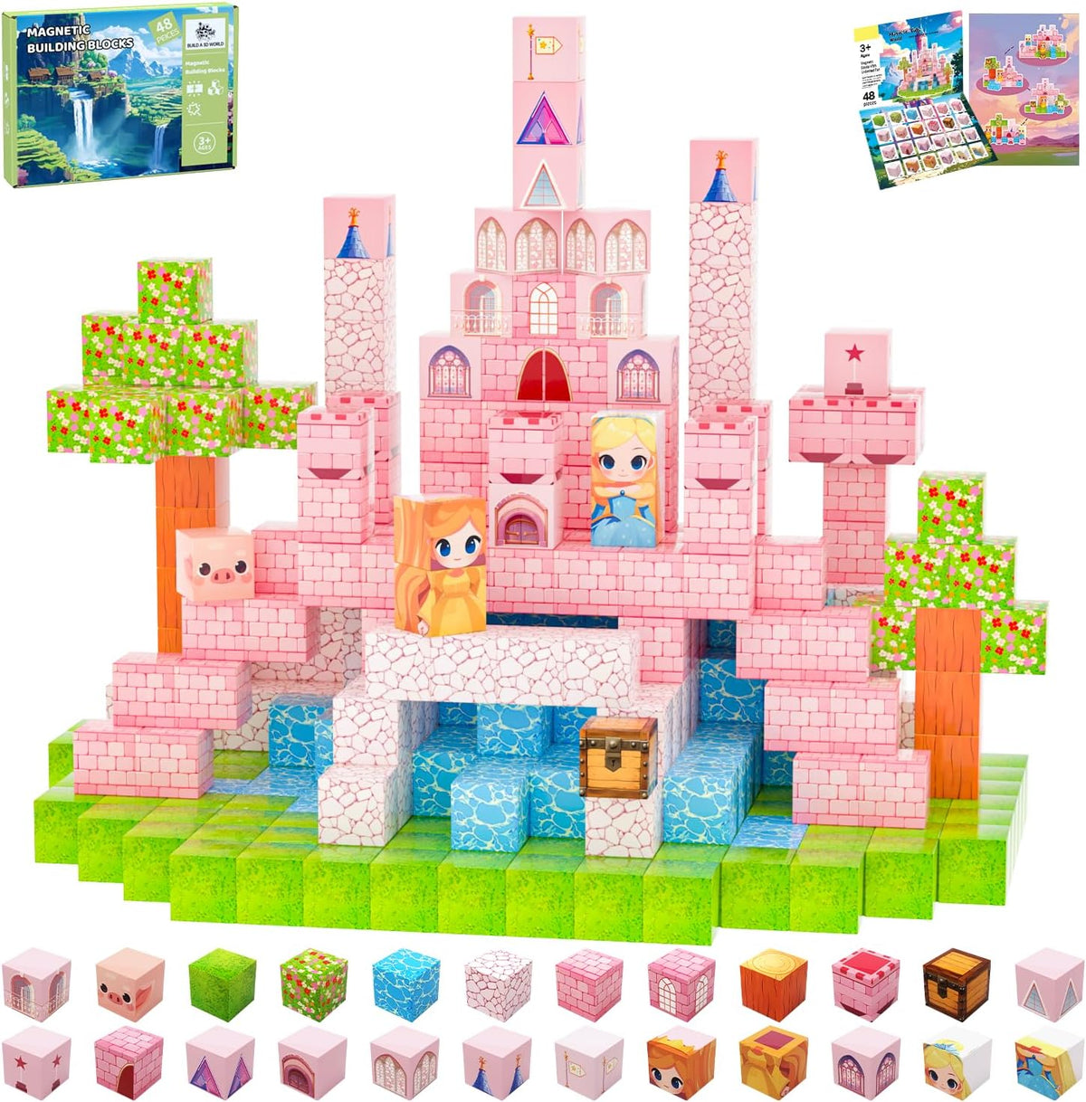 SSAWER 48 piece magnetic blocks travel set with colorful building cubes - view 2