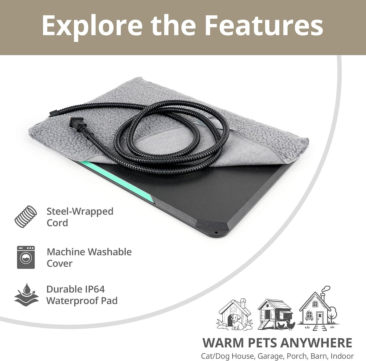 Outdoor Cat Heating Pad, Waterproof Housing, 16.5" x 11.8", 35W – Essentials for Cats - image 4