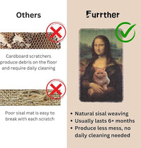 Sisal Cat Scratcher Mat (Use on Wall, Couch and Carpet), Durable and Shedding-Resistant Cat Scratching Surface - 21.7x13 inch with Adhesive Pads and Twist Pins (Monalisa and The Cat)