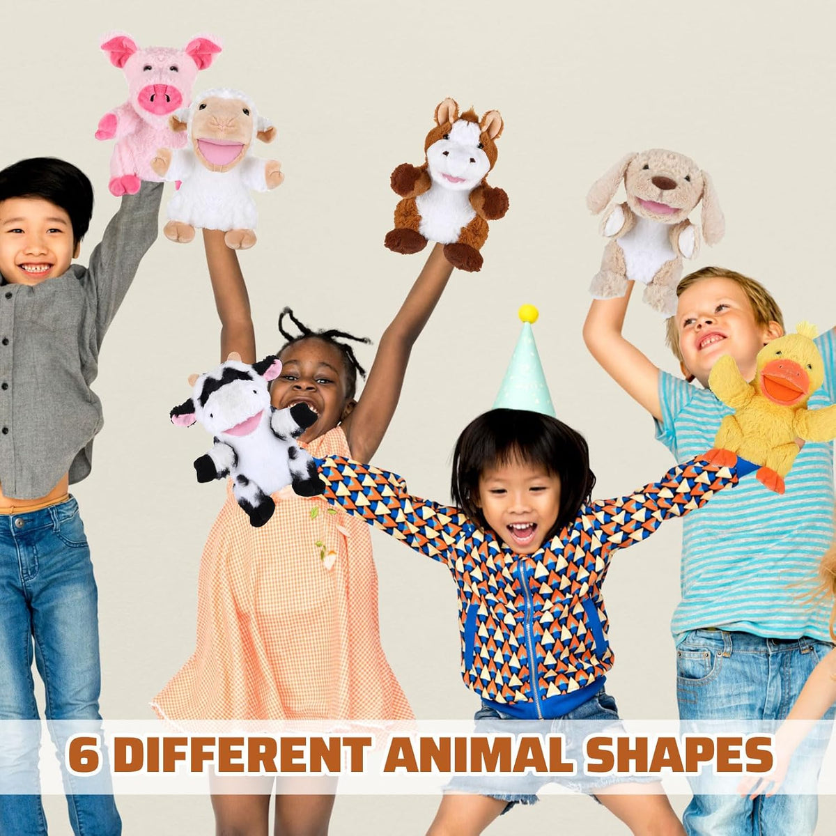 Liliful farm animal hand puppets with movable mouths: horse, sheep, dog, pig, cow and duck - view 9