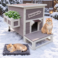 Large Outdoor Cat House with Soft Mat, Wooden Feral Cat Shelter – Essentials for Cats - Grey-with Mat