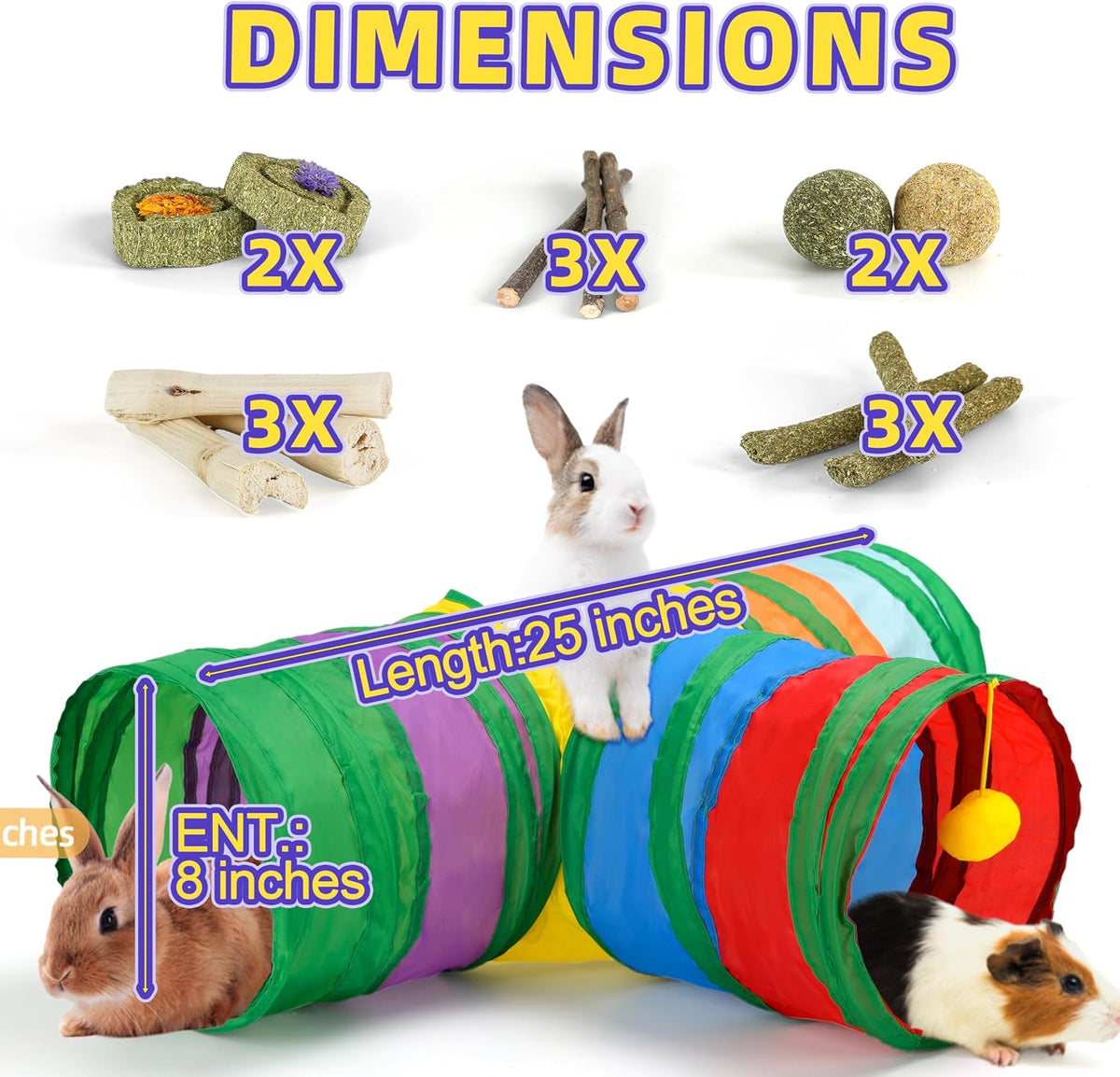 Bunny Tunnels & Tubes Collapsible 3 Way Rabbit Hideout with 13pcs - Colorful - image 2