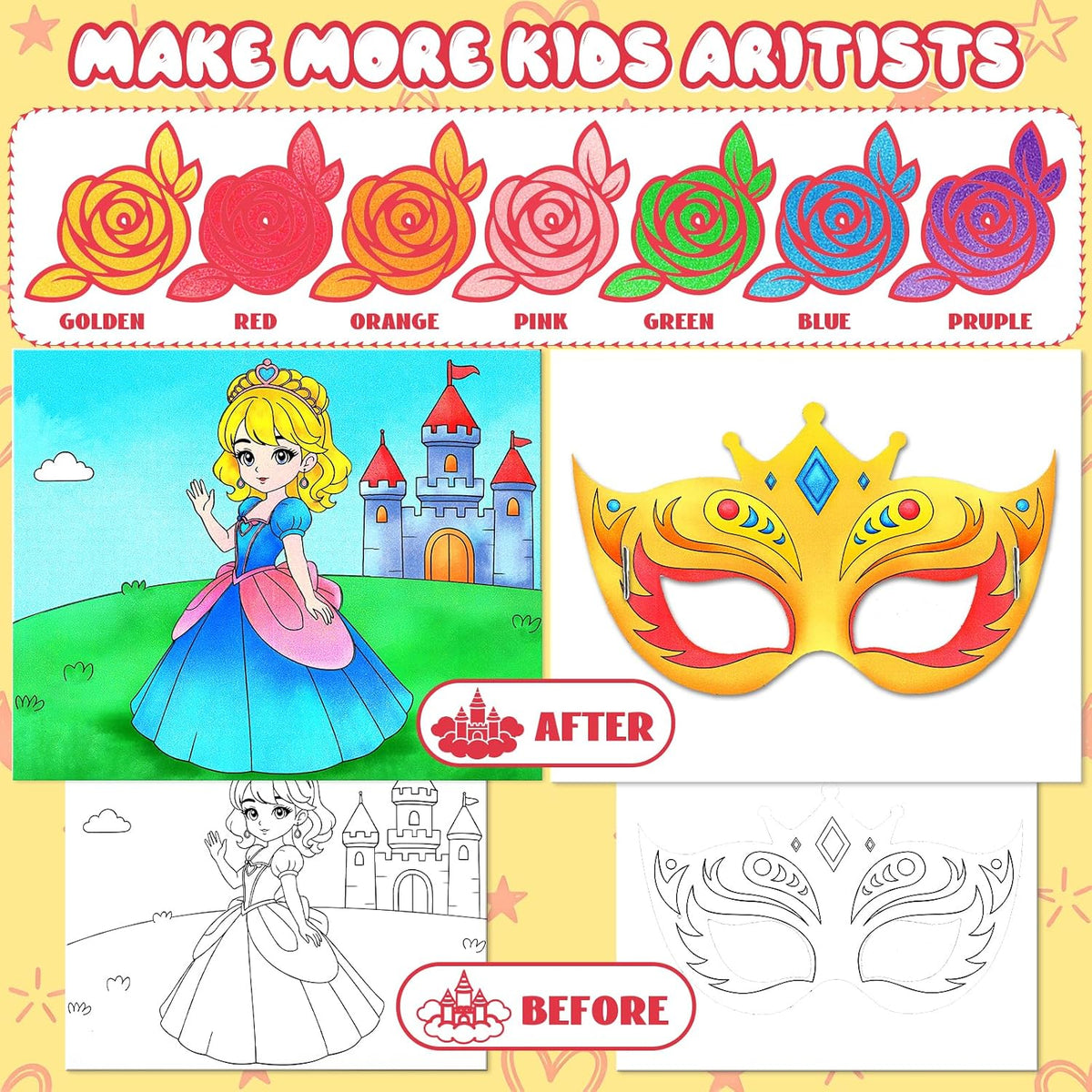 CHICAUP Paint with Water Coloring Books for Kids - Princess Red - image 2