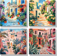 MISCER paint by numbers 4-pack with framed 8x8 inch landscape canvases, acrylic paints and brushes - view 7
