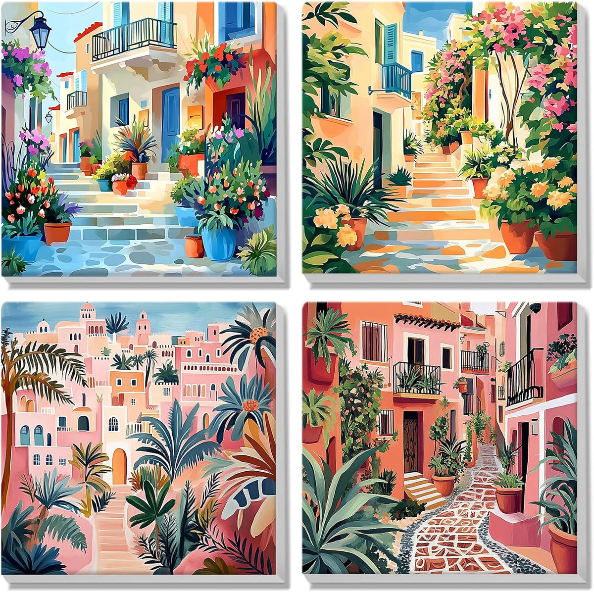 MISCER paint by numbers 4-pack with framed 8x8 inch landscape canvases, acrylic paints and brushes - view 7