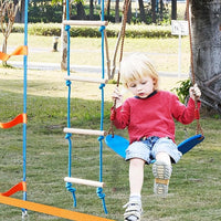 VEVOR Warrior Obstacle Course for Kids, 56FT Slackline with Gym Rings, Monkey Bars, Rope Knots, Portable Outdoor Course Training Equipment Set for Backyard