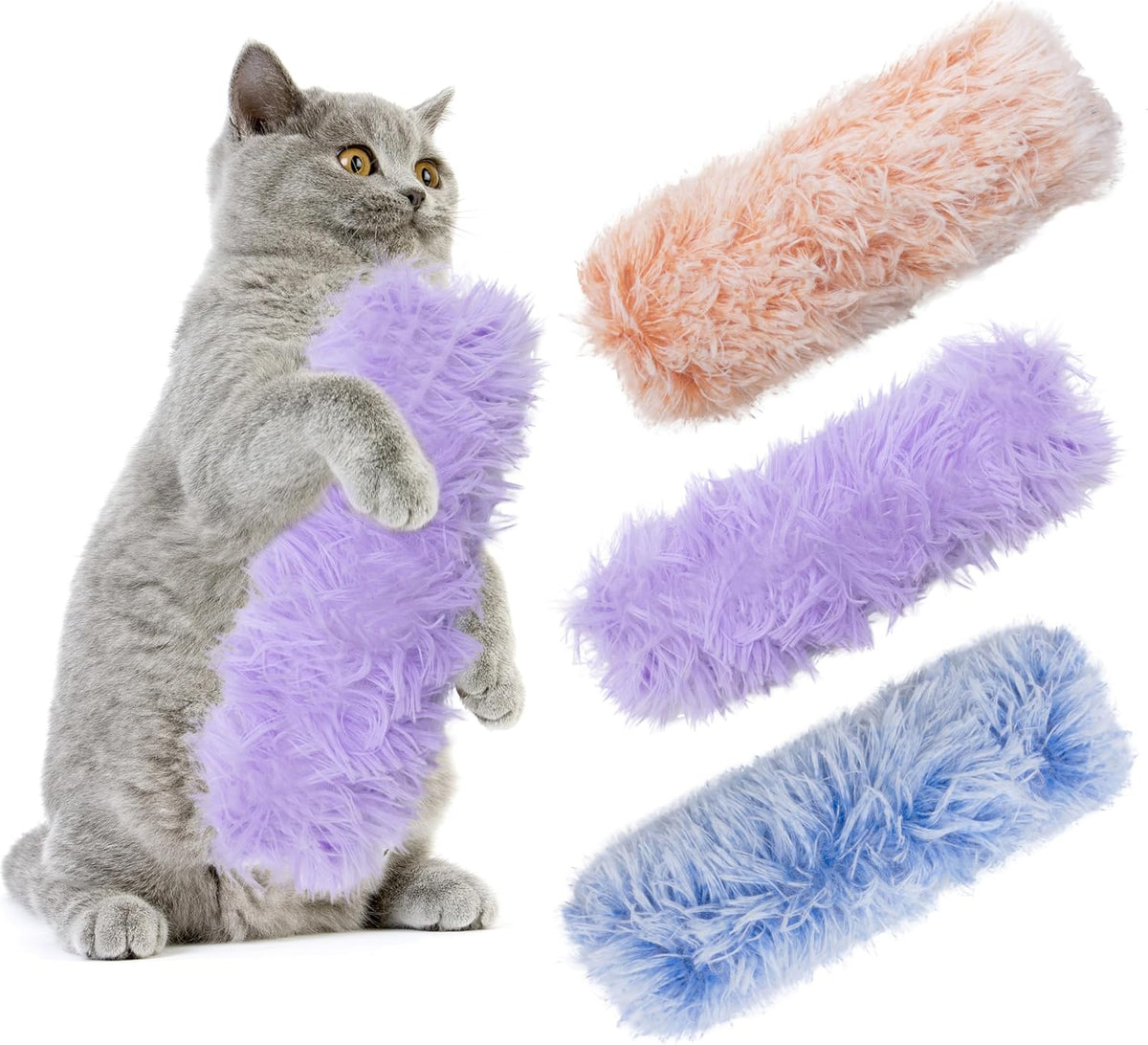 3 Pack Catnip Toys, Soft and Durable Cat Pillows Toys - Purple+Blue+Pink