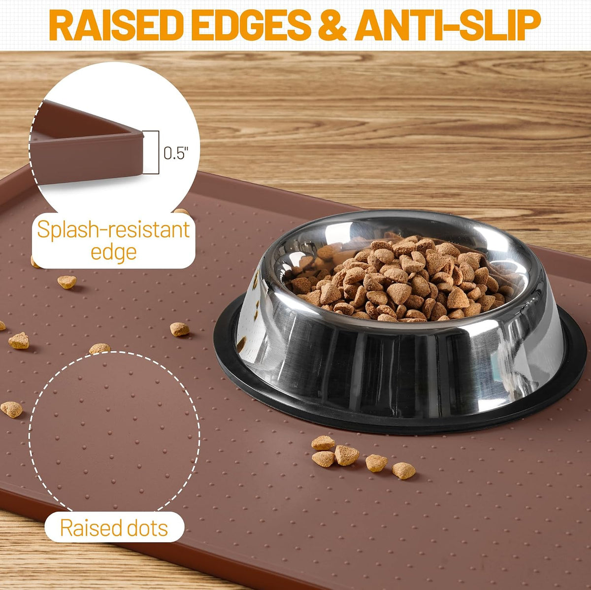 Hubulk Dog Feeding Mat,100% Waterproof Food Grade Silicone Pet Food and Water Bowl - Brown / 19"l X 12"w - image 3