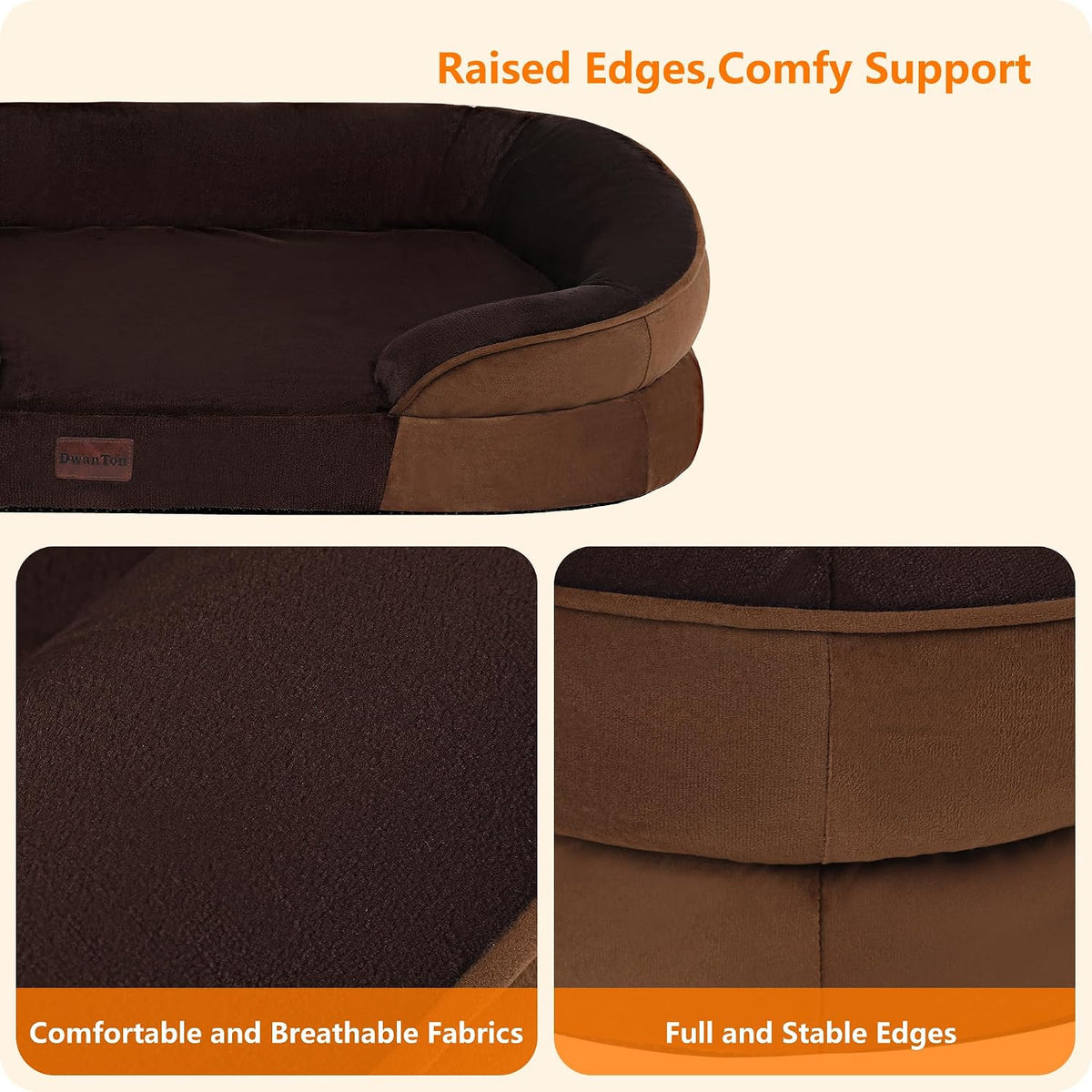 Orthopedic Waterproof Medium Dog Bed Sofa, Gel Memory Foam, 36" – Essentials for Dogs - Brown / Large(42 x 31 x 6.5 inch) - image 4