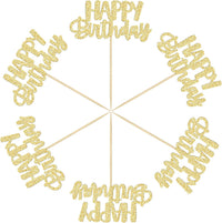 Gyufise 24Pcs Happy Birthday Cupcake Toppers Gold Glitter Celebrating - Gold - image 3