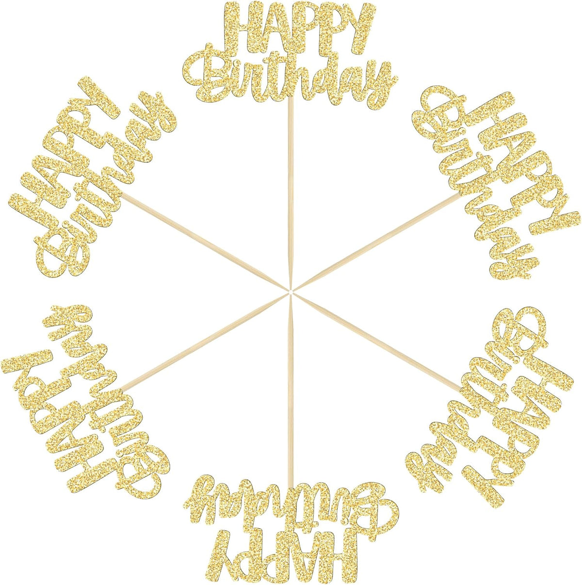 Gyufise 24Pcs Happy Birthday Cupcake Toppers Gold Glitter Celebrating - Gold - image 3