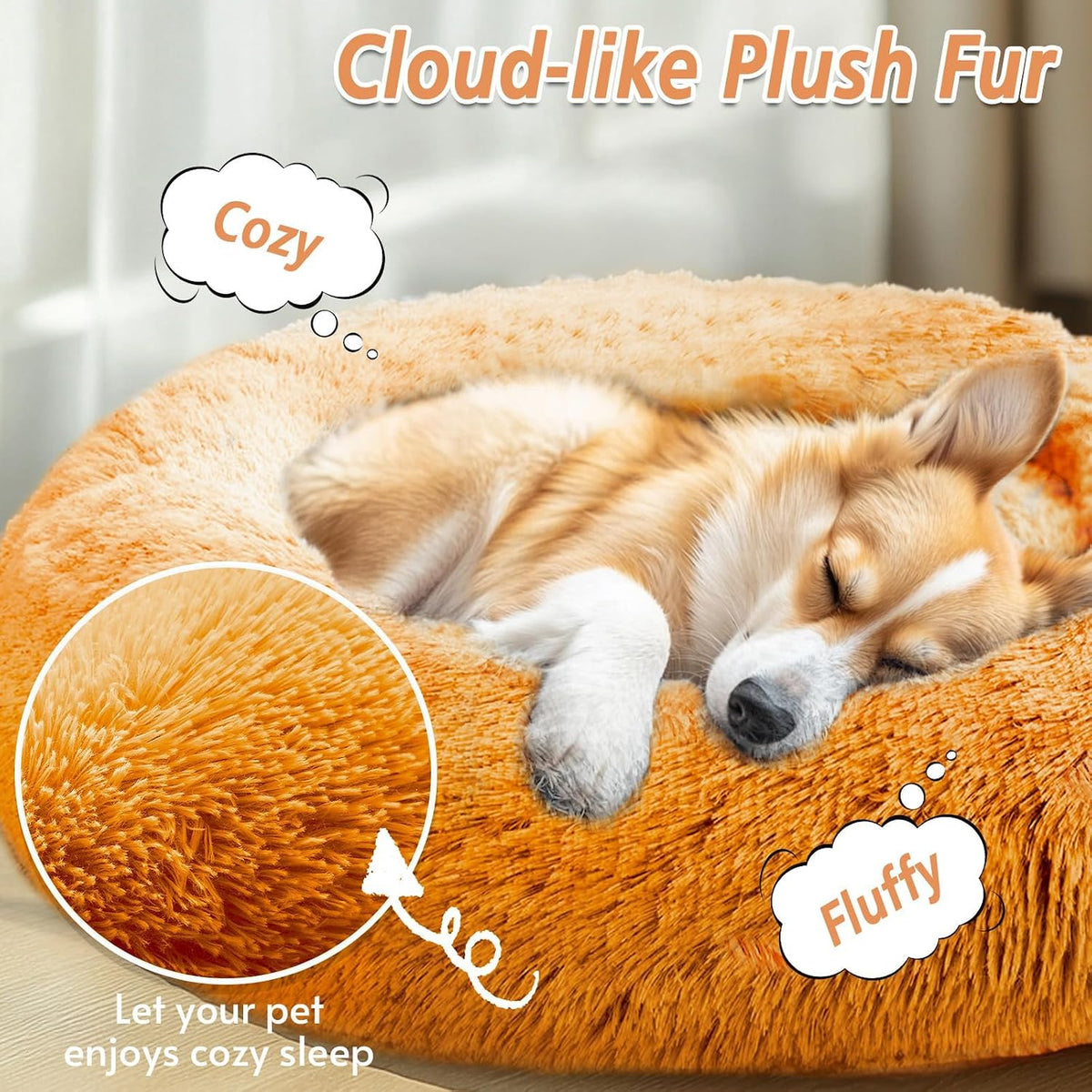 JOLLYVOGUE Small Dog Bed, Calming Dog Beds for Small Dogs & Indoor Cats - 20 Inches Donut Washable - Orange / 27.0"L x 27.0"W x 8.0"Th - image 2