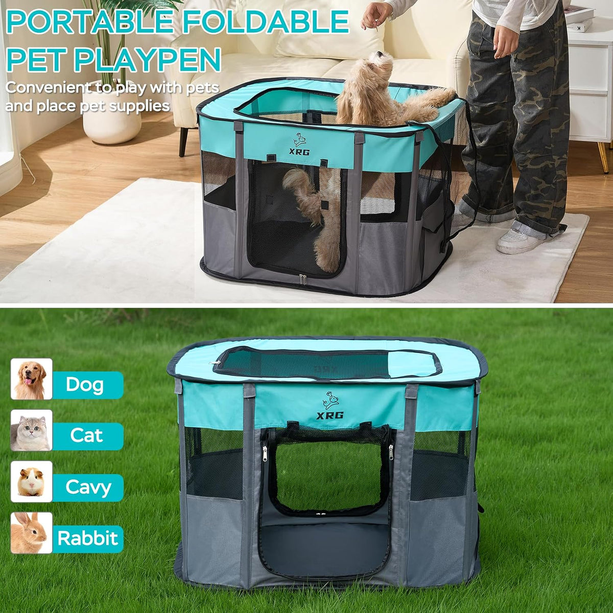 Foldable Pet Cat Playpen, Indoor Cat cage Crates S - Green / Medium（31.5"L x 23.6"W x 21.7"H） - image 2