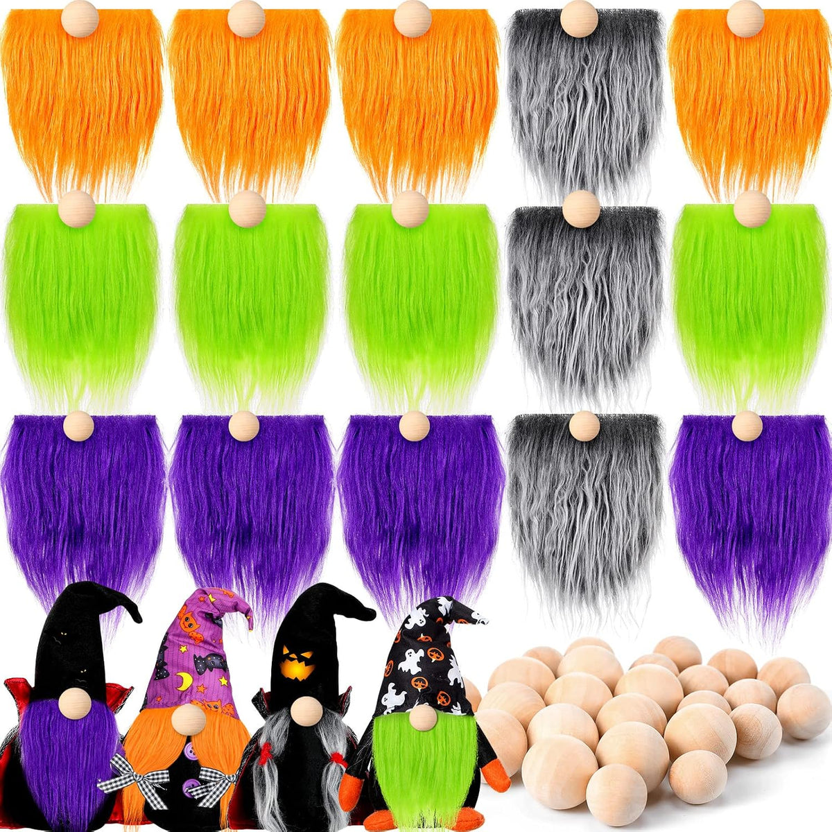 Tudomro 45 Pcs Halloween Gnome Beards for Crafting DIY Gnome Beard - Orange, Green, Purple, Gray / 45