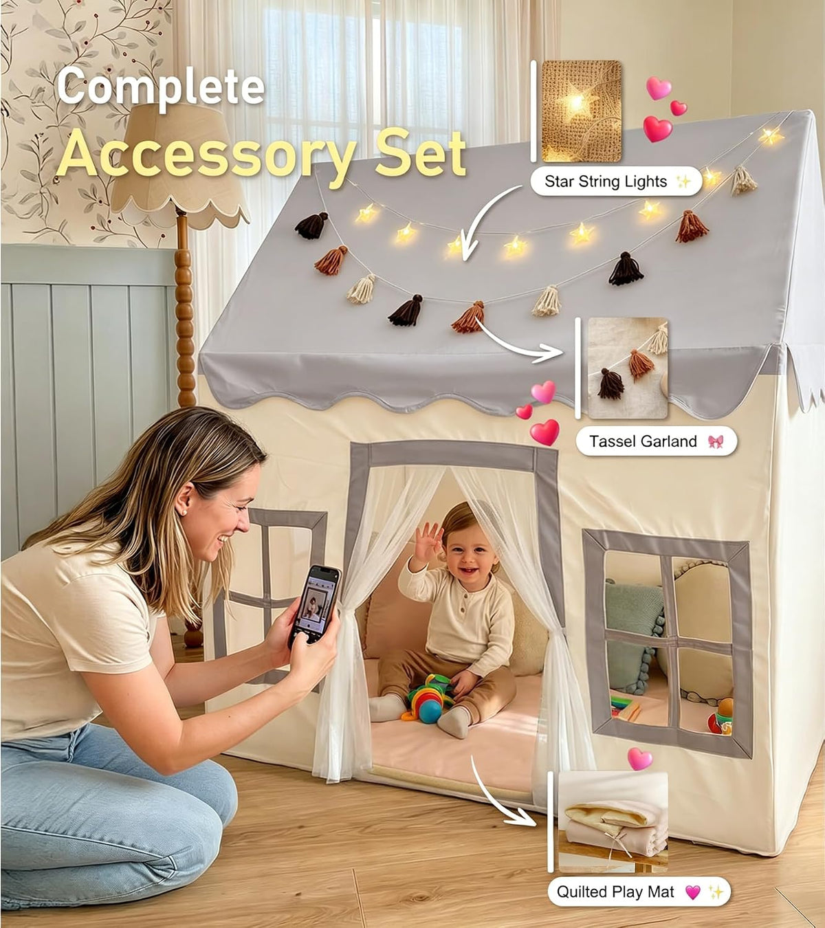 Little Dove Kids Play Tent with Mat - Grey Play Tent / Large Size - image 3