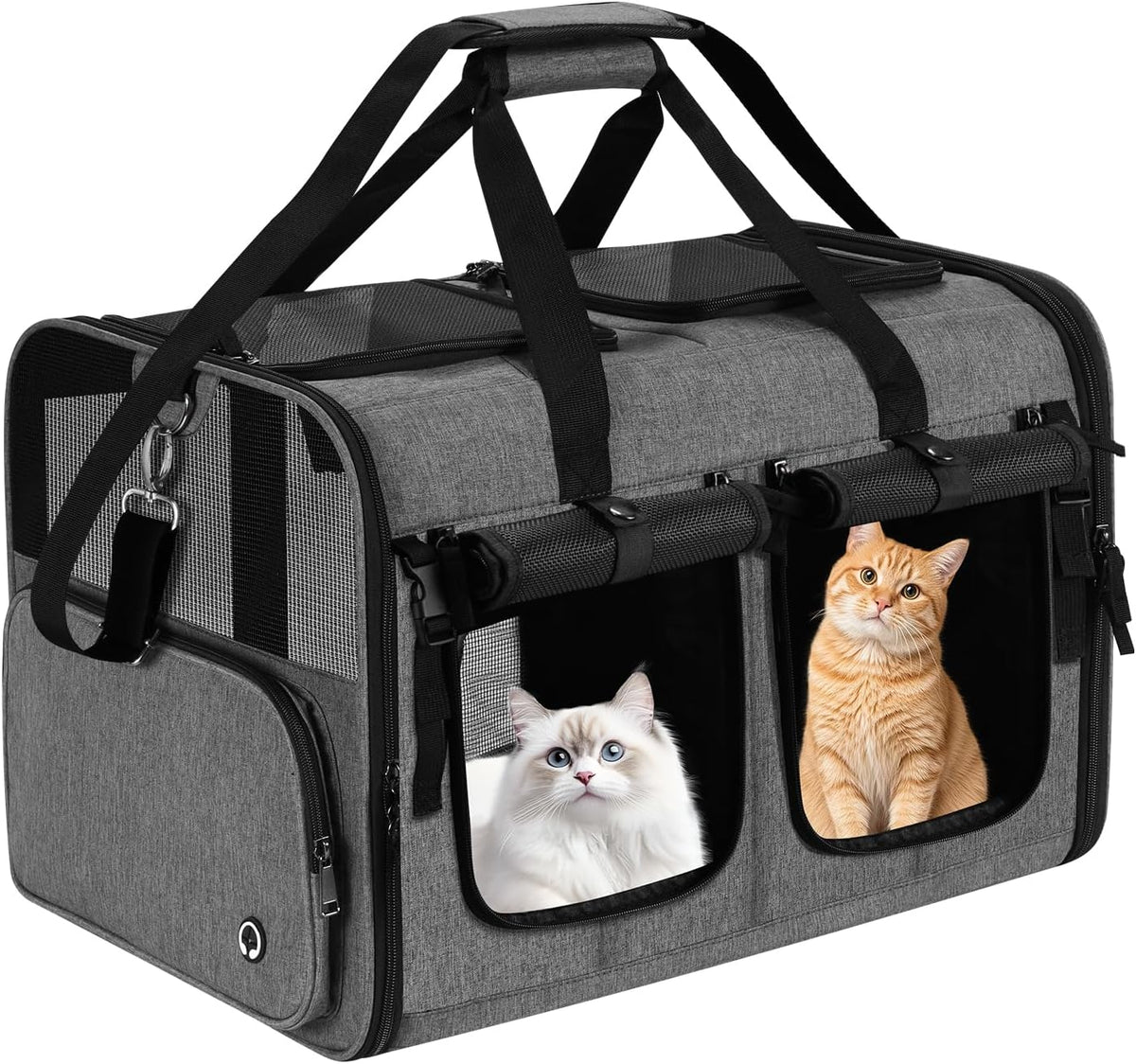 Cat Carrier for 2 Cats,Double Cat and Dual Dog Carrier Cabin for Two Pets – Essentials for Cats - Gray+ with Big Pocket
