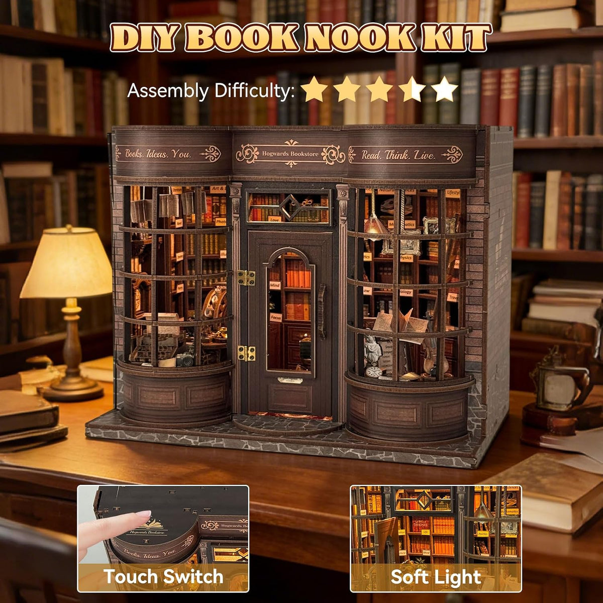 DIY Miniature House Kit, Pet Shop Book Nook Kit with LED Light - Hoggor Bookstore - image 4