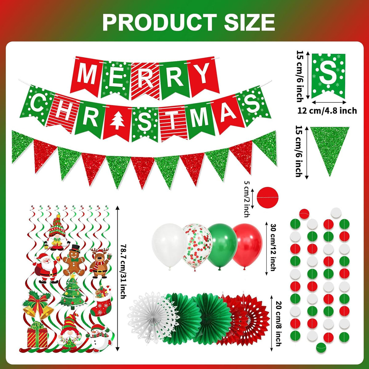 Fecedy Happy Halloween Banner Triangular bunting Paper flower fans - Christmas,red Green - image 3