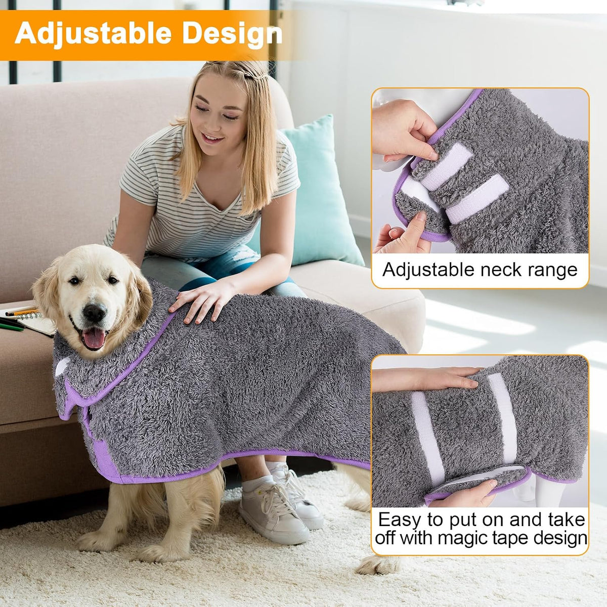 Unicorn Catcher Dog Bathrobe Super Absorbent Quick Drying Robe - Medium / Grey - image 3