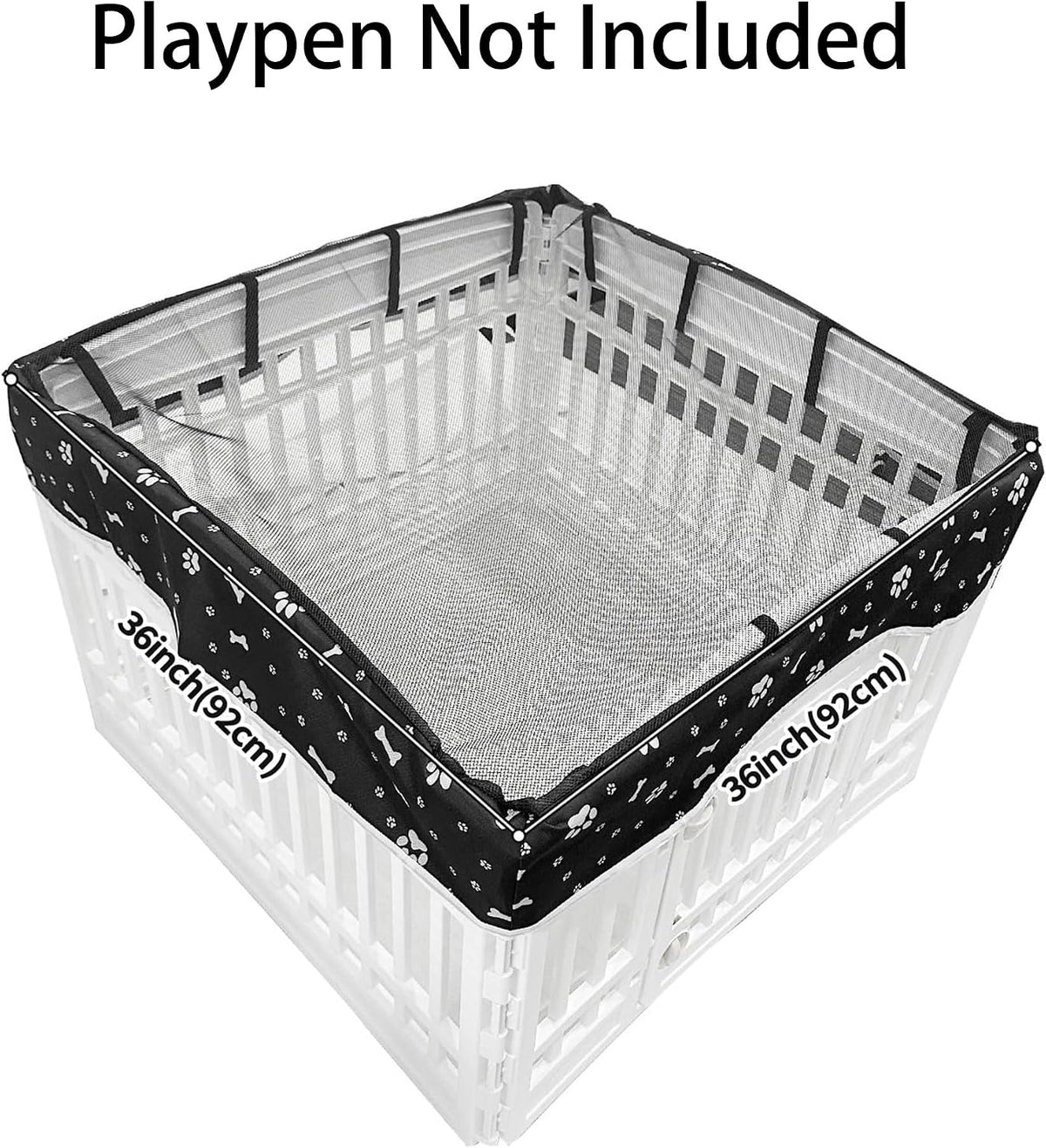 PJYuCien Playpen Top Cover for 36'' Width 4 Panel Pen, Black Paw – Essentials for Dogs - Fits Plastic 4 Panels Playpen / Cover, 36"Width, Black Paw ( Adhesive Tape Connections ) - image 3