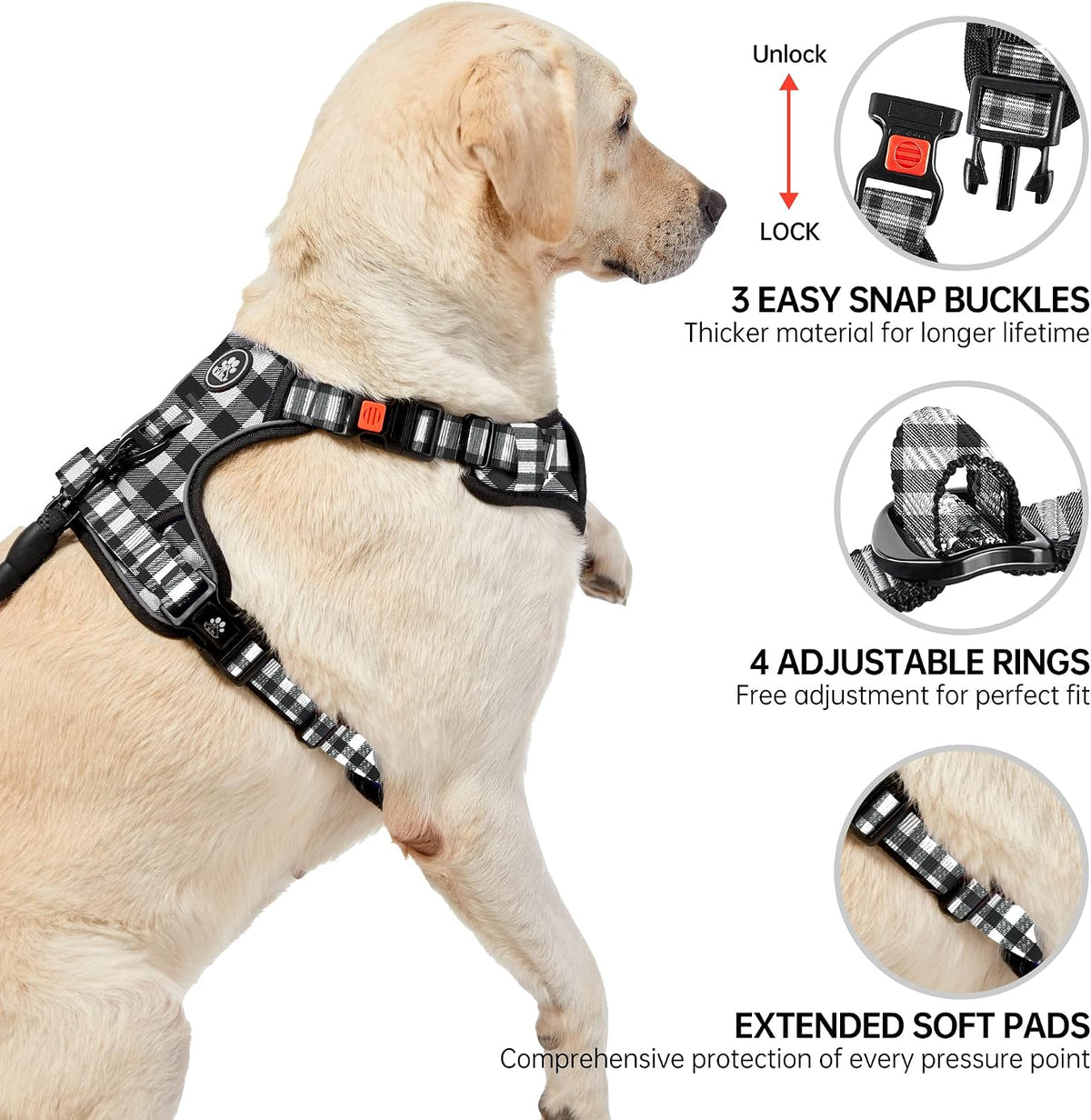NESTROAD Dog Harness for Medium Sized Dog - Checkered Black / Large - image 4