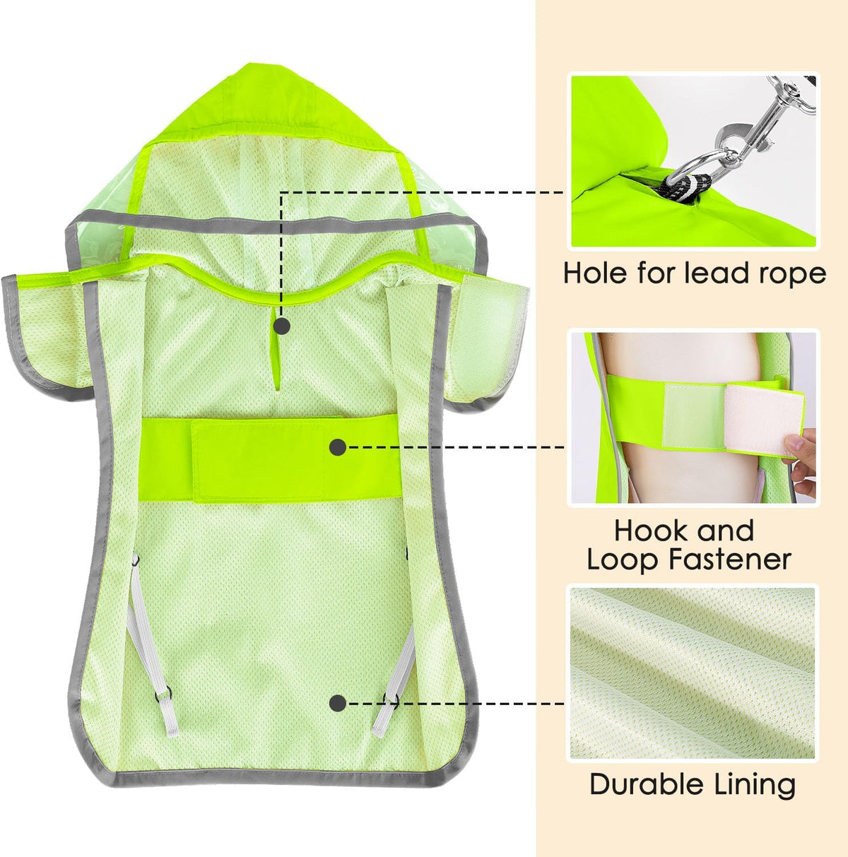 Lukovee Dog Raincoat, Waterproof Jacket with Clear Hood & Leash Hole, M – Essentials for Dogs - Green / Medium - image 4