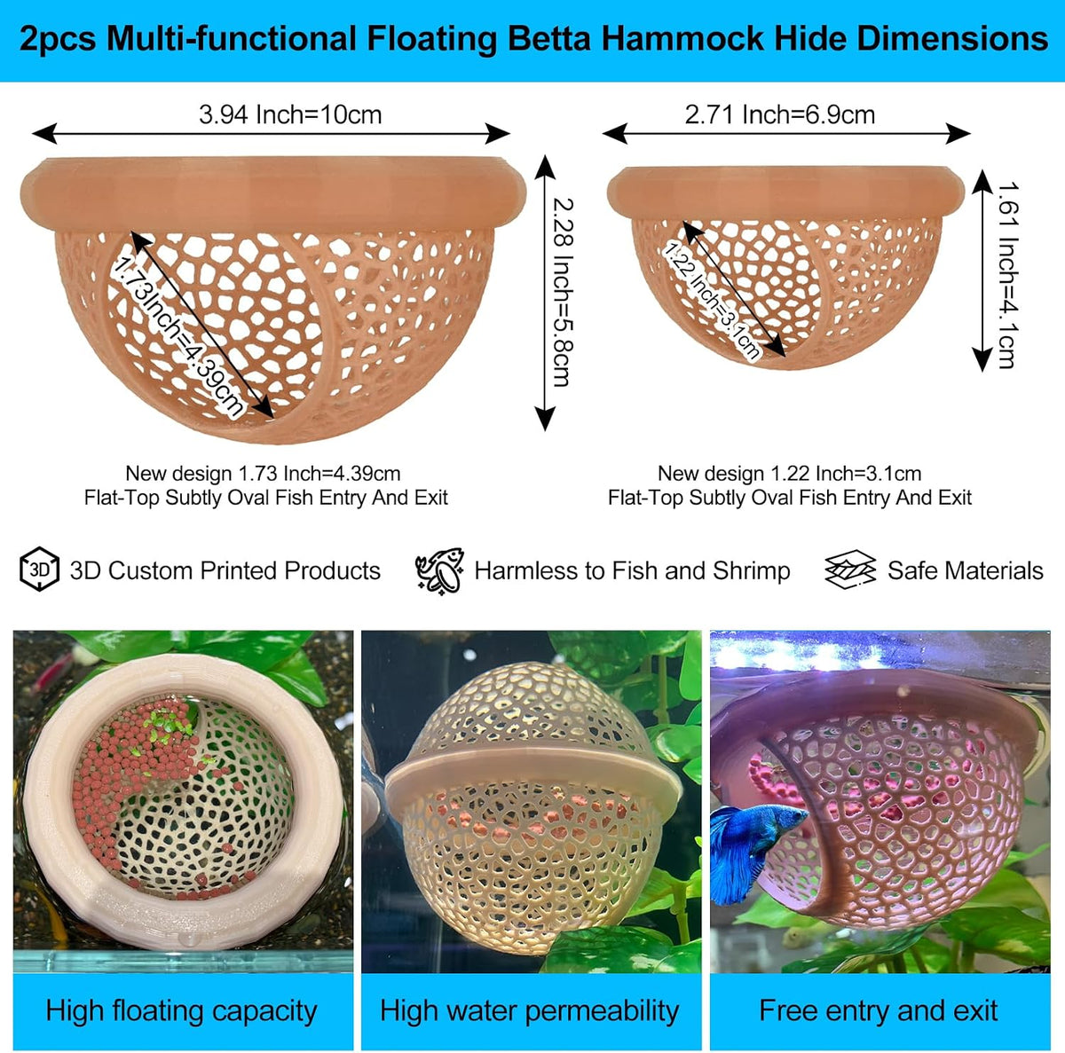 2pcs Wood Fish Feeding Ring for Aquarium，Floating Betta Hammock - Wood / 1pcs big and 1pcs small floating version - image 2