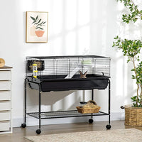 PawHut Two-Story Small Animal Cage Removable from Stand, Guinea Pig Cage with Shelf & Wheels, Pet Habitat for Hedgehog, Chinchilla, Ferret, 39" x 20.5" x 36.5", Black