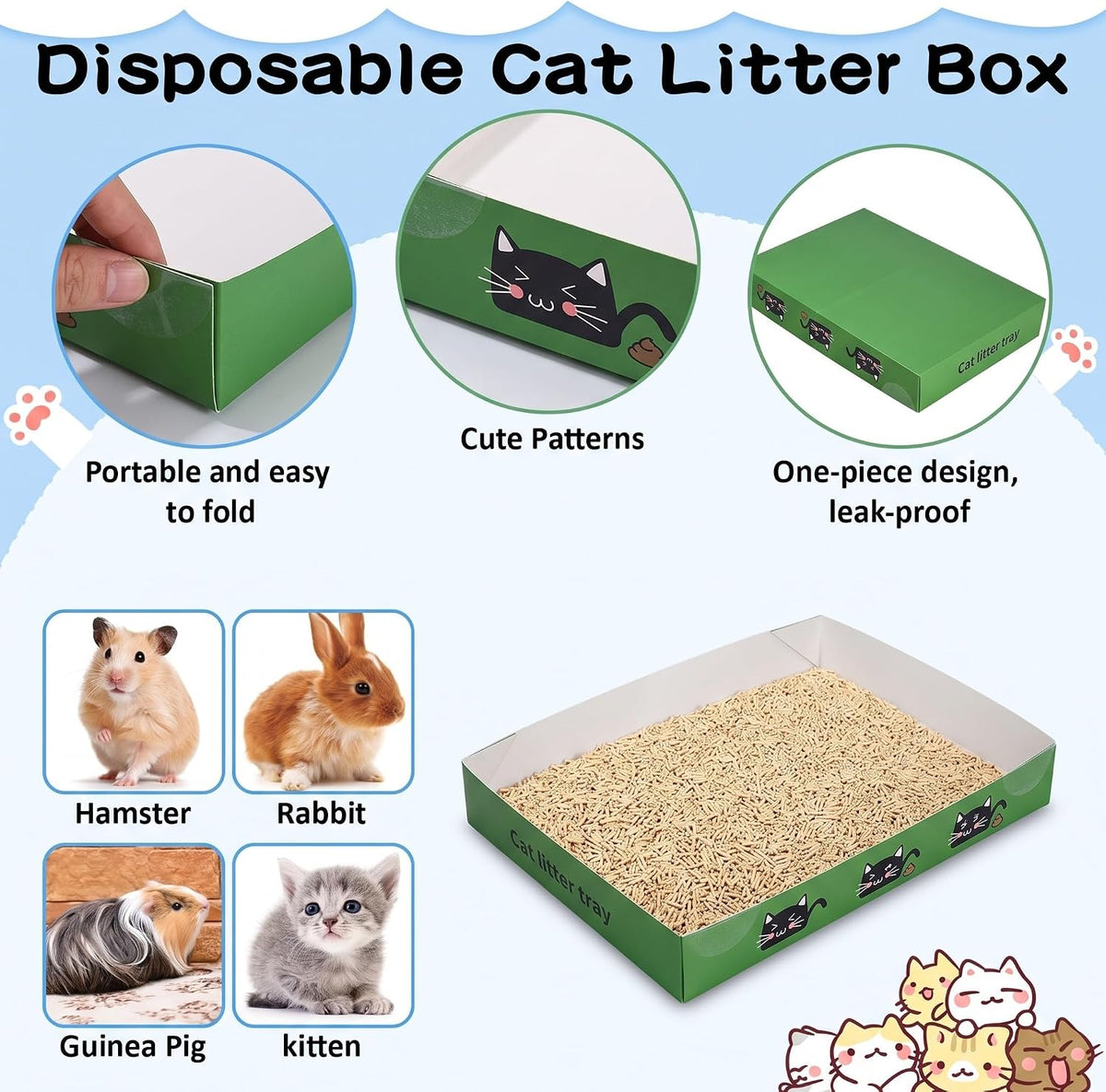 Amyhill 30 Pack Disposable Cat Litter Box Paper Pet Trays - Green - image 3