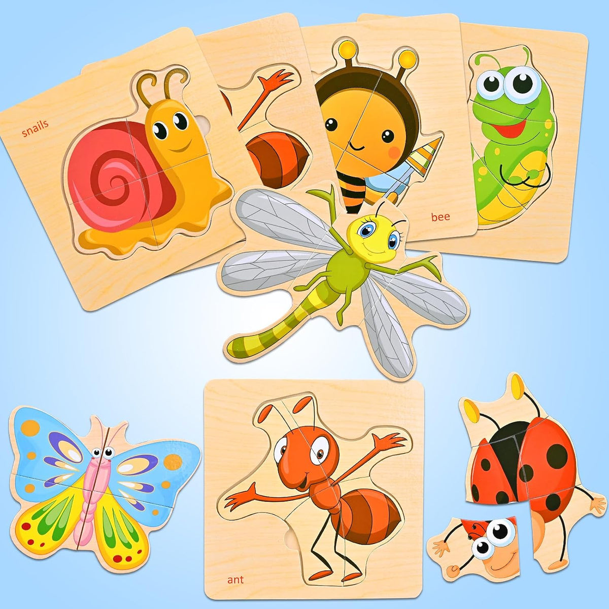 8pcs Wooden Puzzles for Toddlers 1-3, Toddler Puzzles Ages 2-4 – Fun for Kids & Family - Insect Animals - image 3