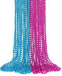 EOBOH 12PCS Mardi Gras Beads, Gold Beaded Necklace Stuff Set - Pink and Blue / 12