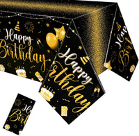 Tudomro 3 Pcs Plastic Happy Birthday Party Tablecloths - Black Gold / 6