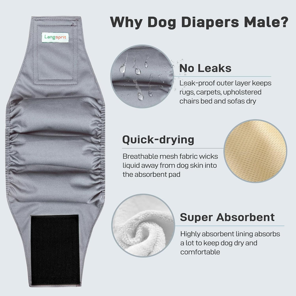Langsprit Small Male Dog Diapers for Doggie Puppy - Green Grey / Large / 5 - image 2