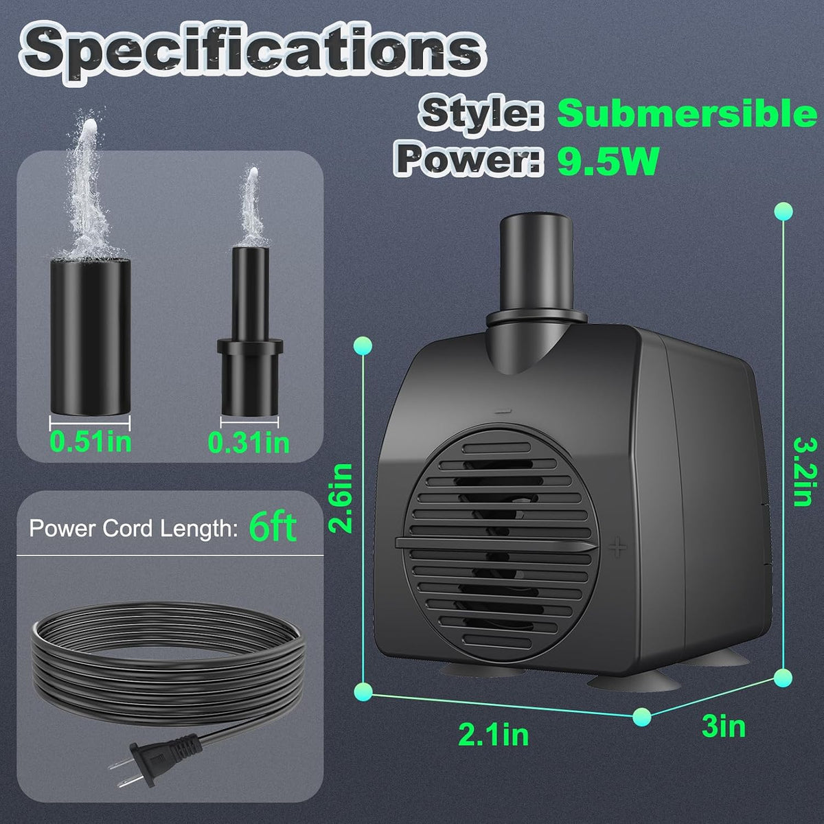 SongLong Submersible Pump 200GPH 5.2ft. High Lift for Fountains – Essentials for Fish - Water Pump 200GPH+5.2ft - image 2
