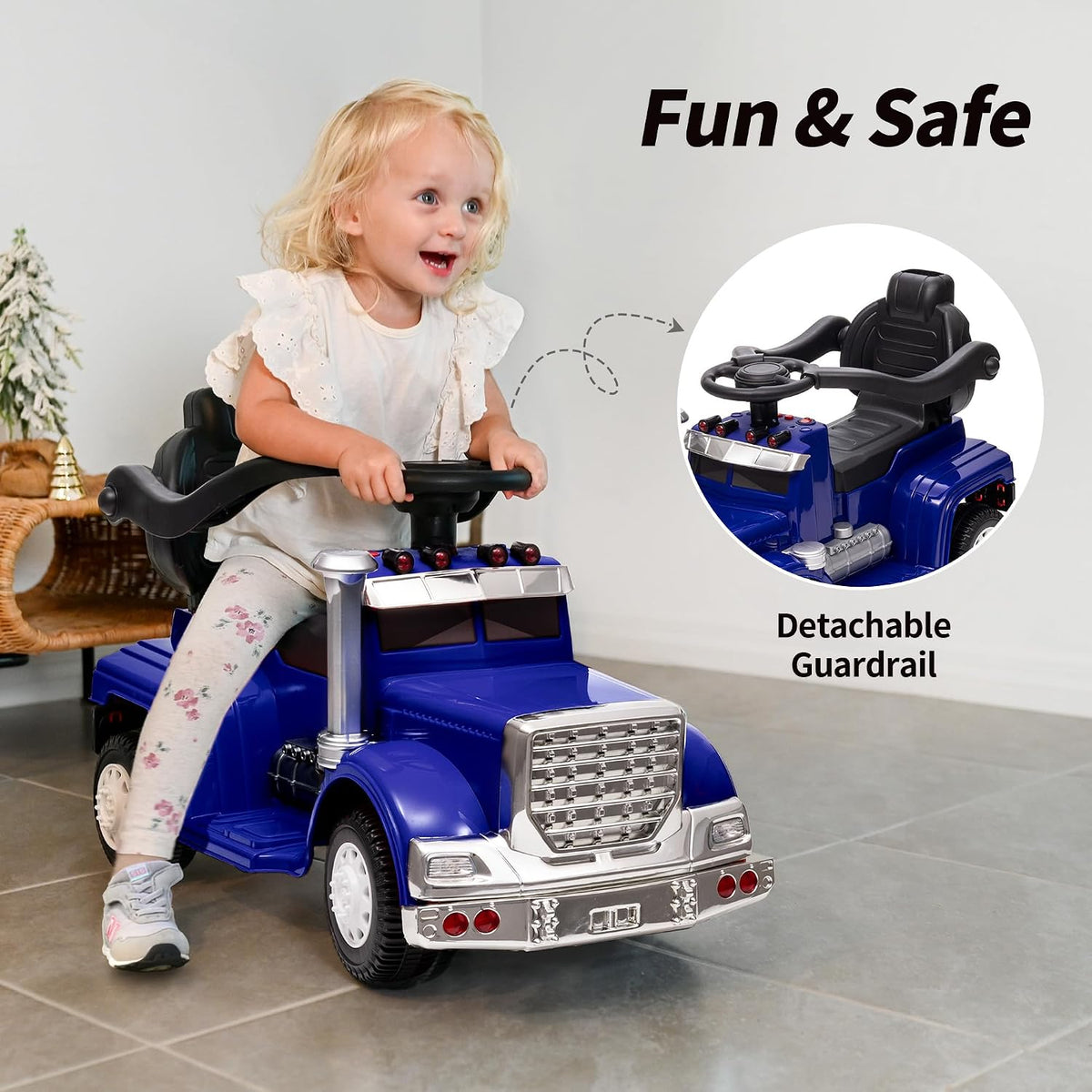 Outfunny 3-in-1 ride-on push car for toddlers in black with parent push handle and handrails - view 9