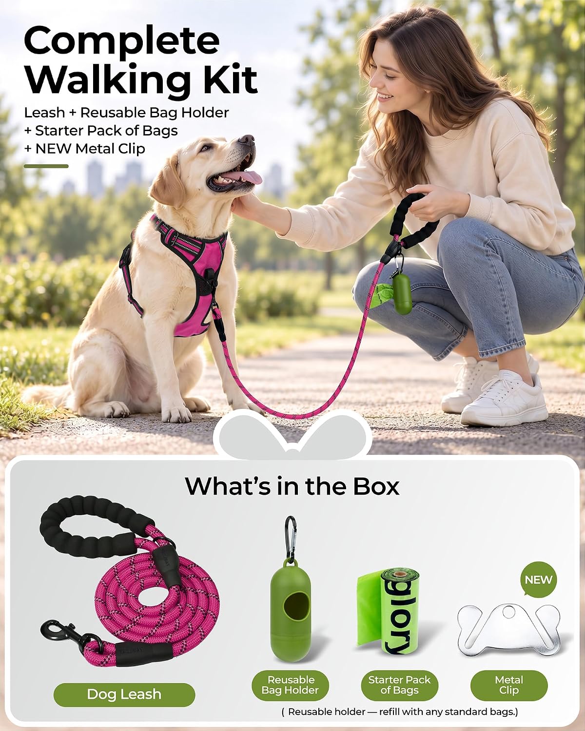 Taglory Rope Dog Leash for Medium Large Dogs - 1/2" x 6 FT (20~120 lbs.) / Hotpink - image 2