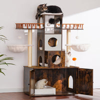 Heybly Cat Tree with Litter Box Enclosure for Indoor Big Cat HCT110SG – Essentials for Cats - Rustic Brown / 60 inch - image 2