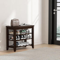 Shoe Bench Storage Rubberwood, Entryway Bench with 3-Tiers Height Adjustable, Shoe Rack Front Door Entrance Organizer for Hallway Living Room, Mudrooms, Walnut,23.6"