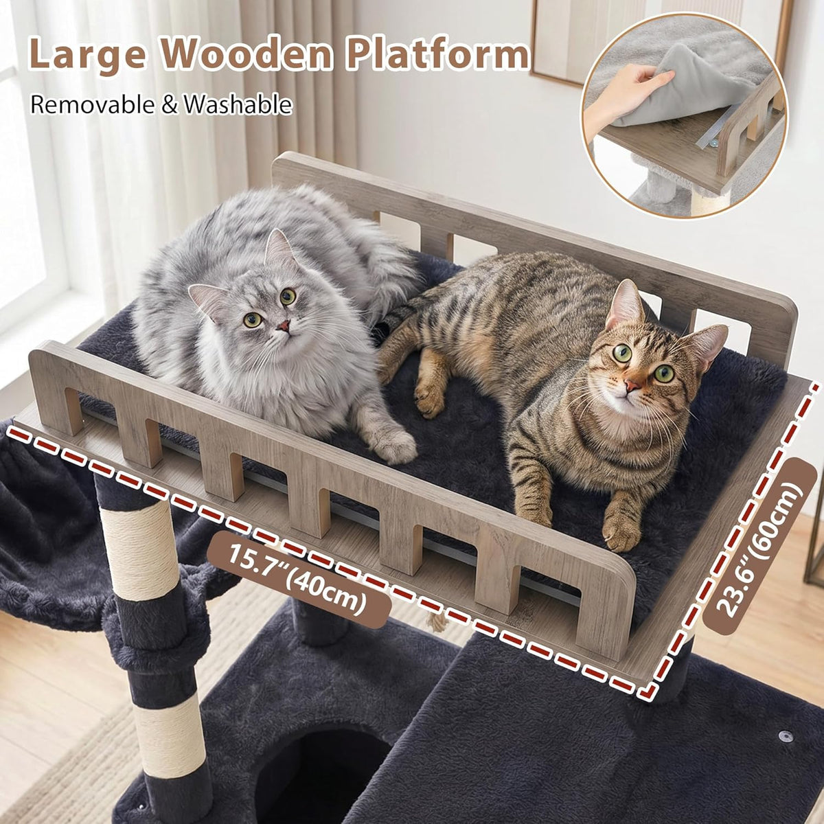 Maine Coon Cat Tree, Heavy Duty Cat Tower for 20 lbs+, GCT033G – Essentials for Cats - 60 inches / Dark Gray - image 2