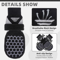 KOOLTAIL Dog Socks for Hot Pavement, Summer Breathable Dog Socks to Prevent Licking Paws, Non Slip Pet Boots& Paw Protectors for Hardwood Floor,Grippy Shoes for Small Medium Large Senior Dogs,Black XL