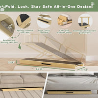 6 Level Height Adjustable Dog Ramp for Bed, Couch 65" Foldable Pet Ramp with Non-Slip Mat，DIY Glow Strips & Rest Platform Heavy Duty Dog Stairs for Large Dogs up to 200Lbs ，Wood Color
